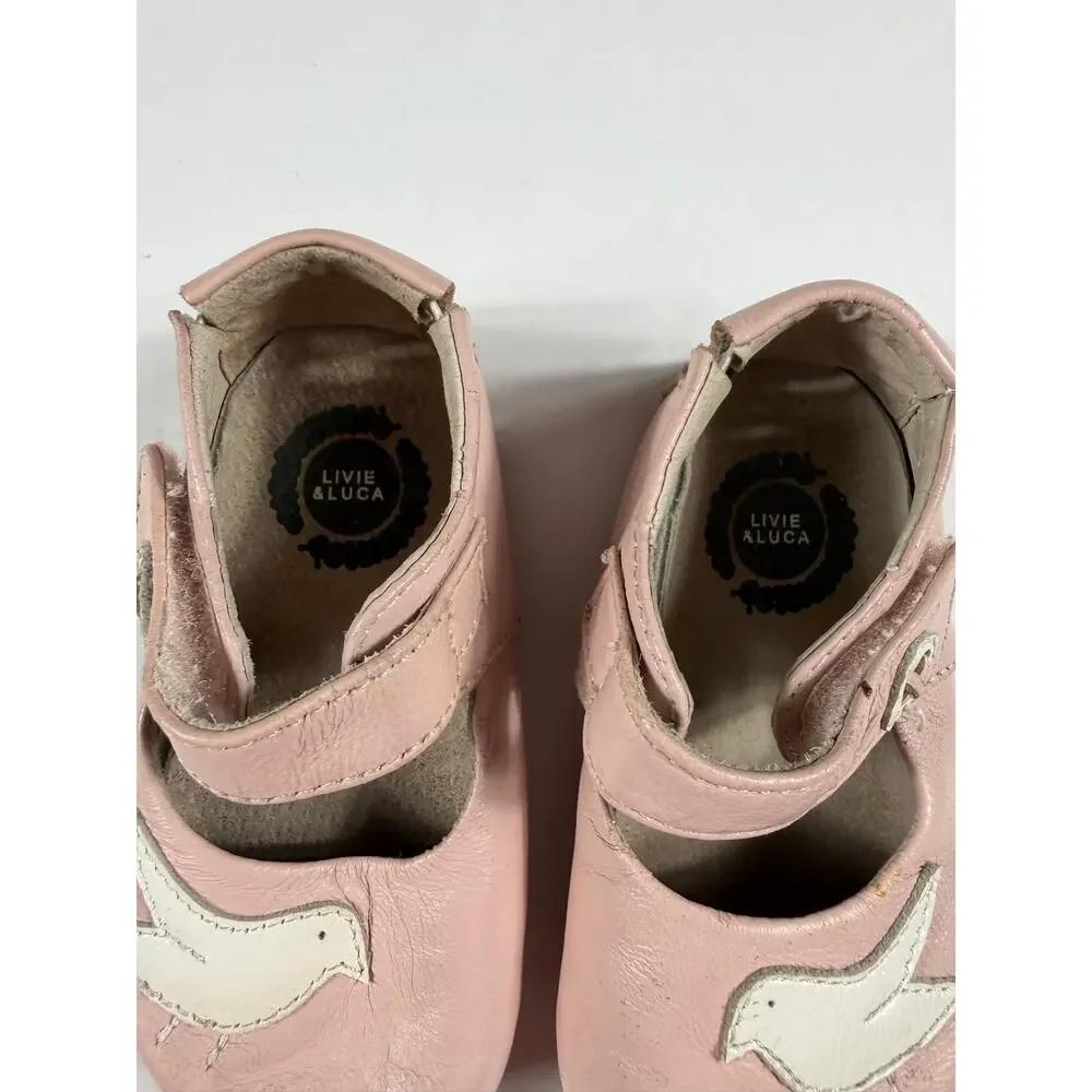 Livie & Luca Pio Pio Blush Pink Bird Leather Mary Jane Shoes 12–18 Months